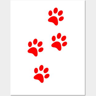 Red Pawprints on White Posters and Art